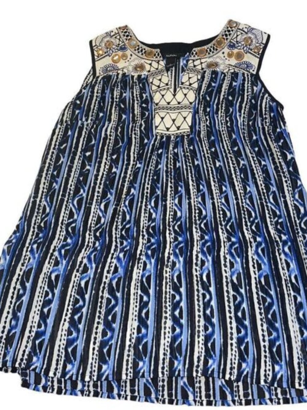 Alfani‎ Blue & White Sheer Embroidered Tank Top - Size 8